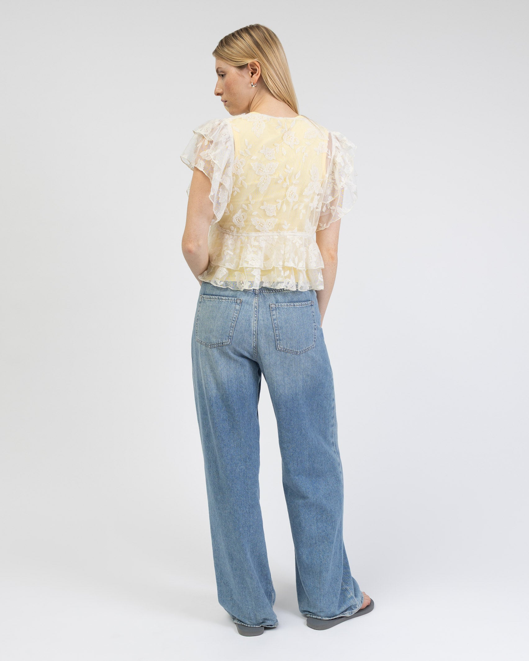 Rüschen Mesh Bluse mit floralem Print