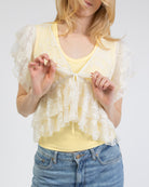 Rüschen Mesh Bluse mit floralem Print