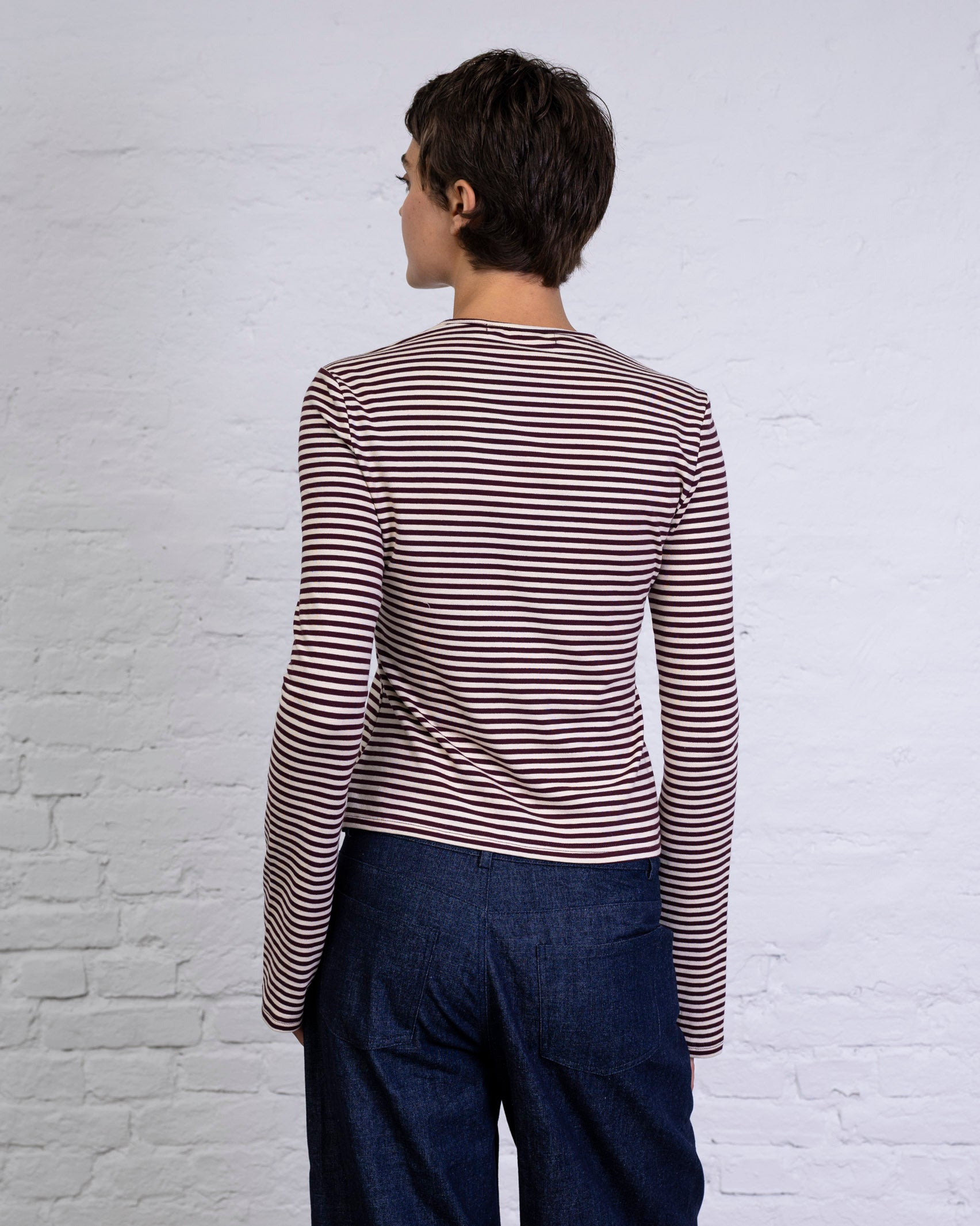 Gestreiftes Longshirt mit Trompetenärmeln