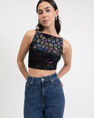 Basic Top mit holografischem Giraffenprint