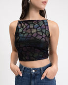 Basic Top mit holografischem Giraffenprint