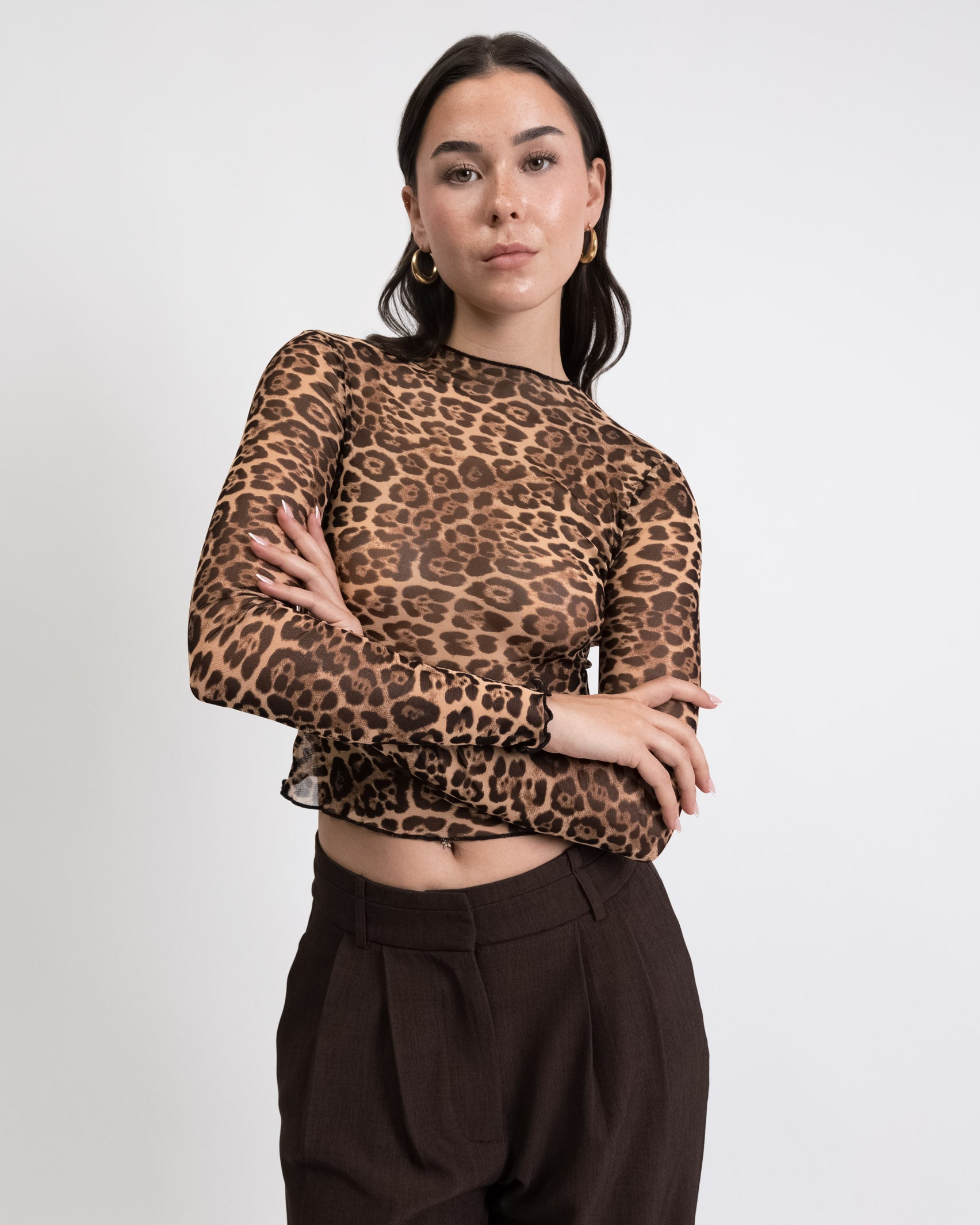 Mesh Langarmshirt mit Leoprint