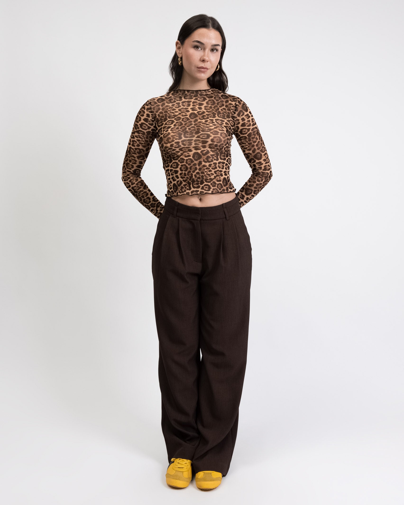 Mesh Langarmshirt mit Leoprint