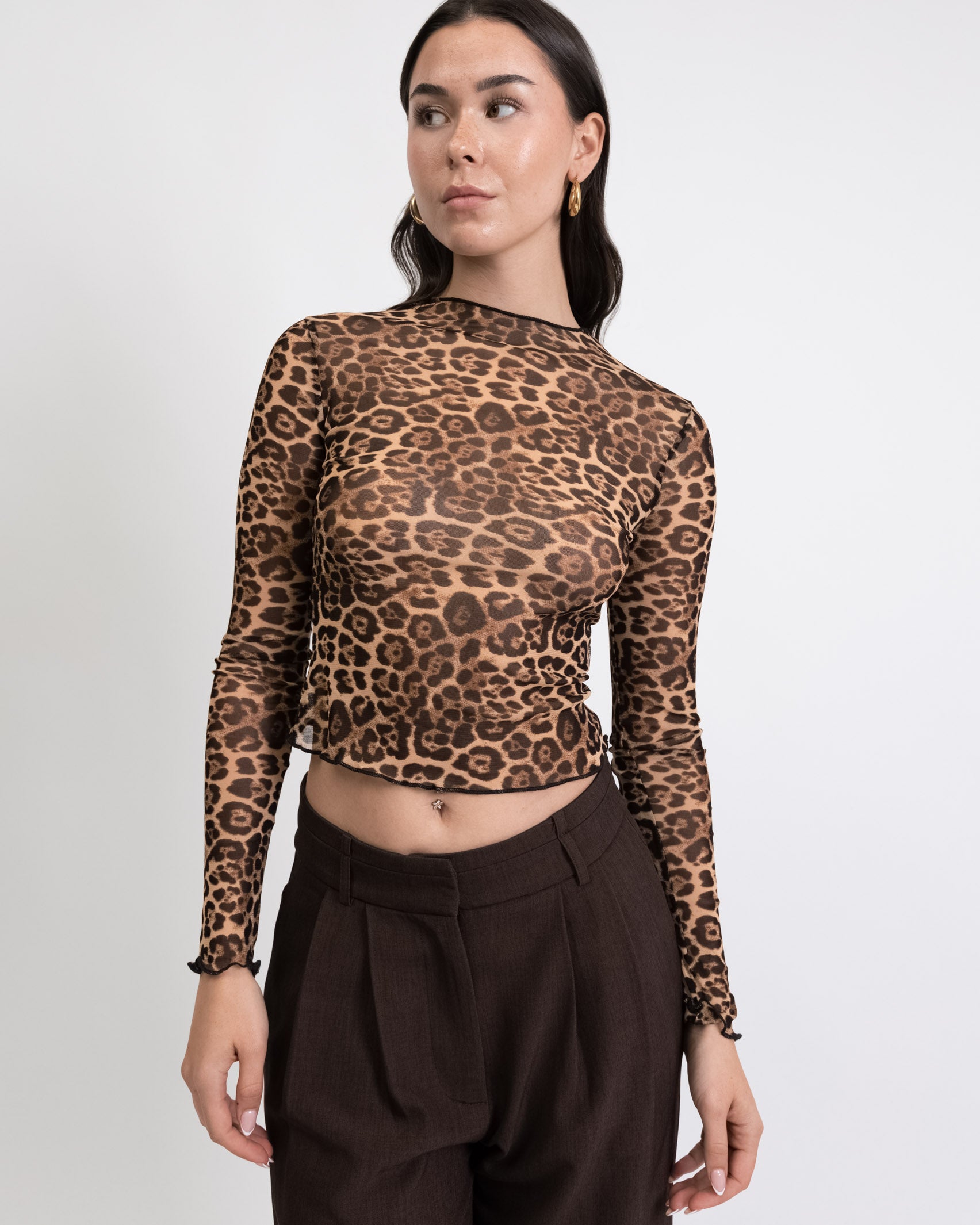 Mesh Langarmshirt mit Leoprint