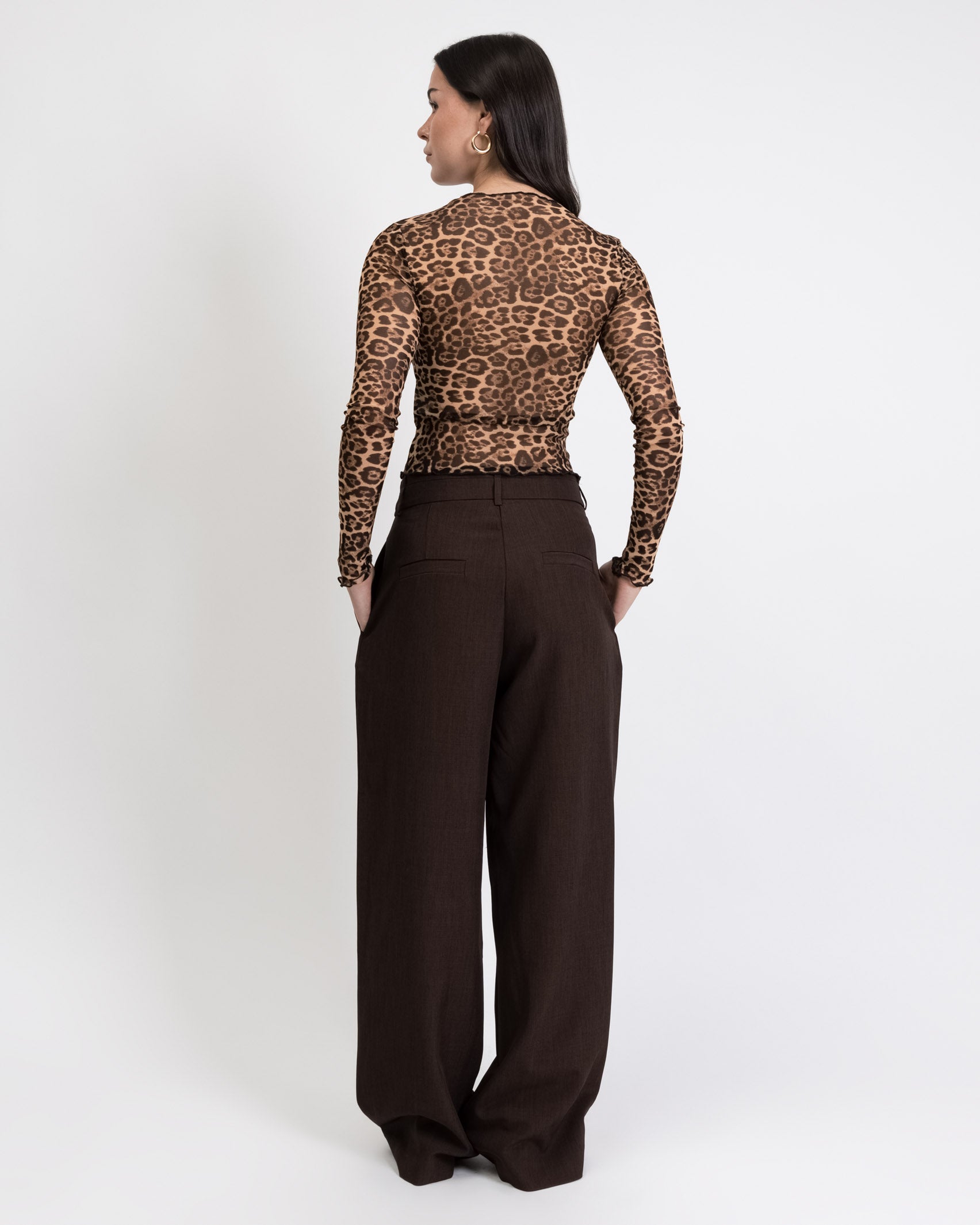 Mesh Langarmshirt mit Leoprint