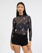 Langarm Mesh Body mit abstrakten Muster von vorne