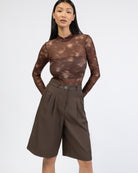 Langarm Mesh Body mit abstrakten Muster von vorne