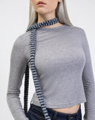 Gestreifte Strickjacke mit Schal ohne Jacke