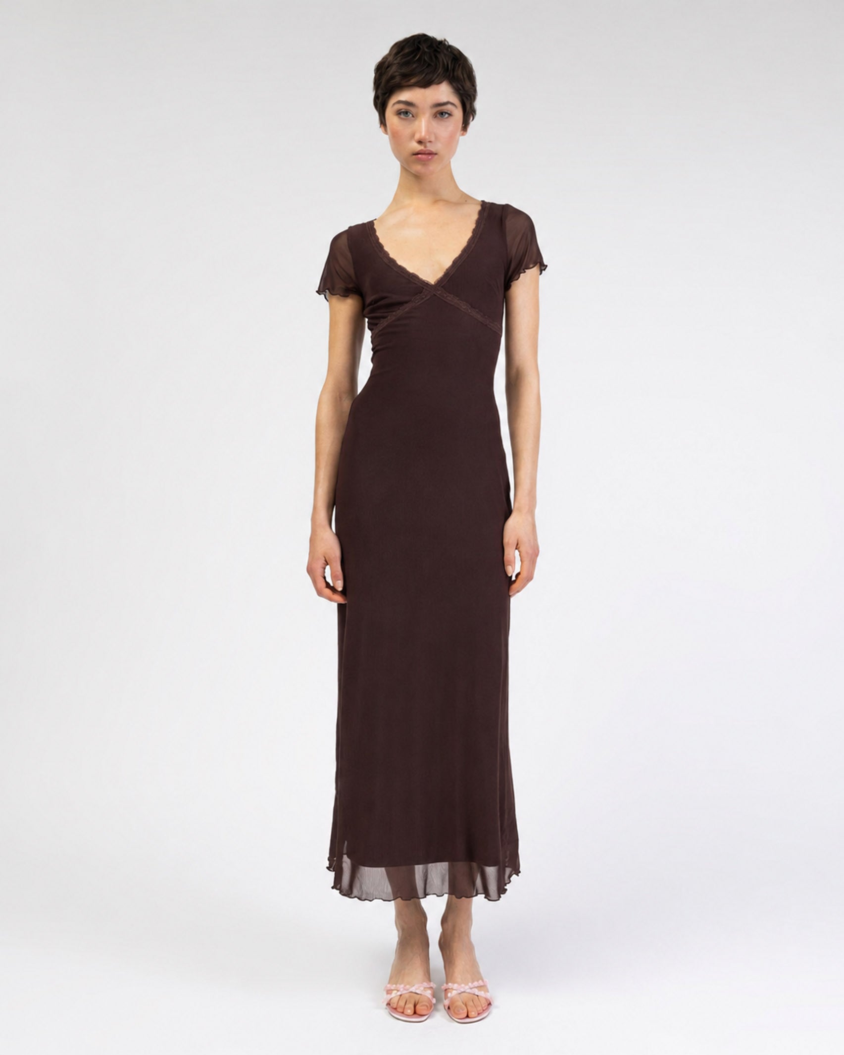 Mesh Maxikleid mit Spitzendetails