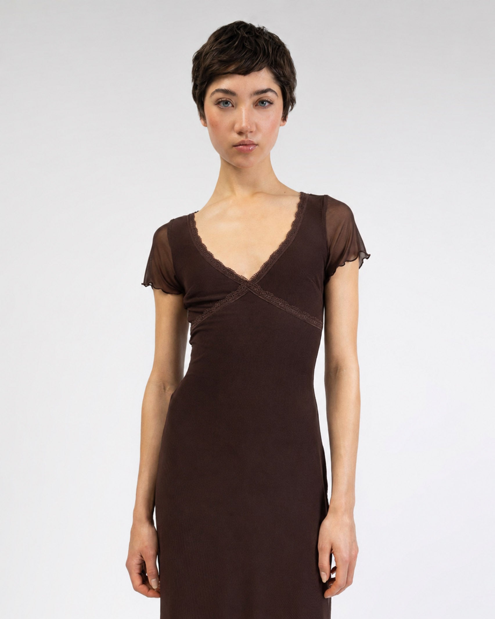 Mesh Maxikleid mit Spitzendetails