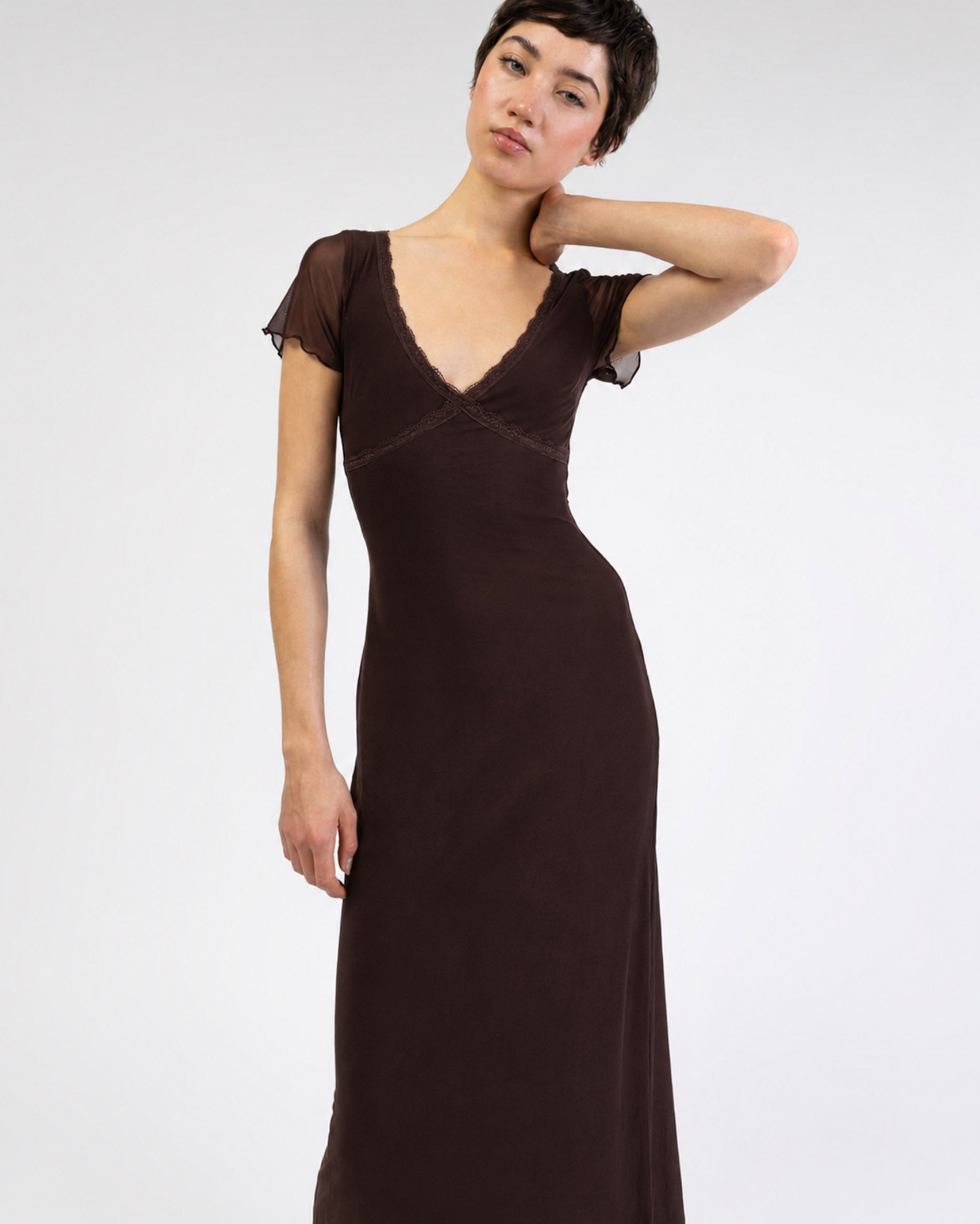 Mesh Maxikleid mit Spitzendetails