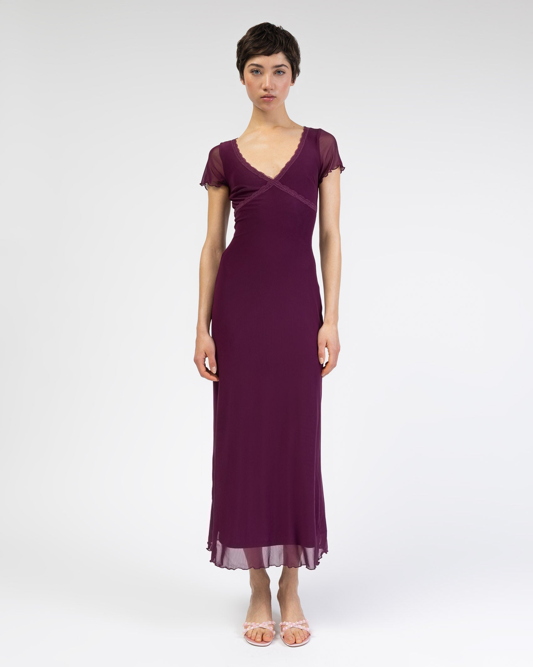 Mesh Maxikleid mit Spitzendetails