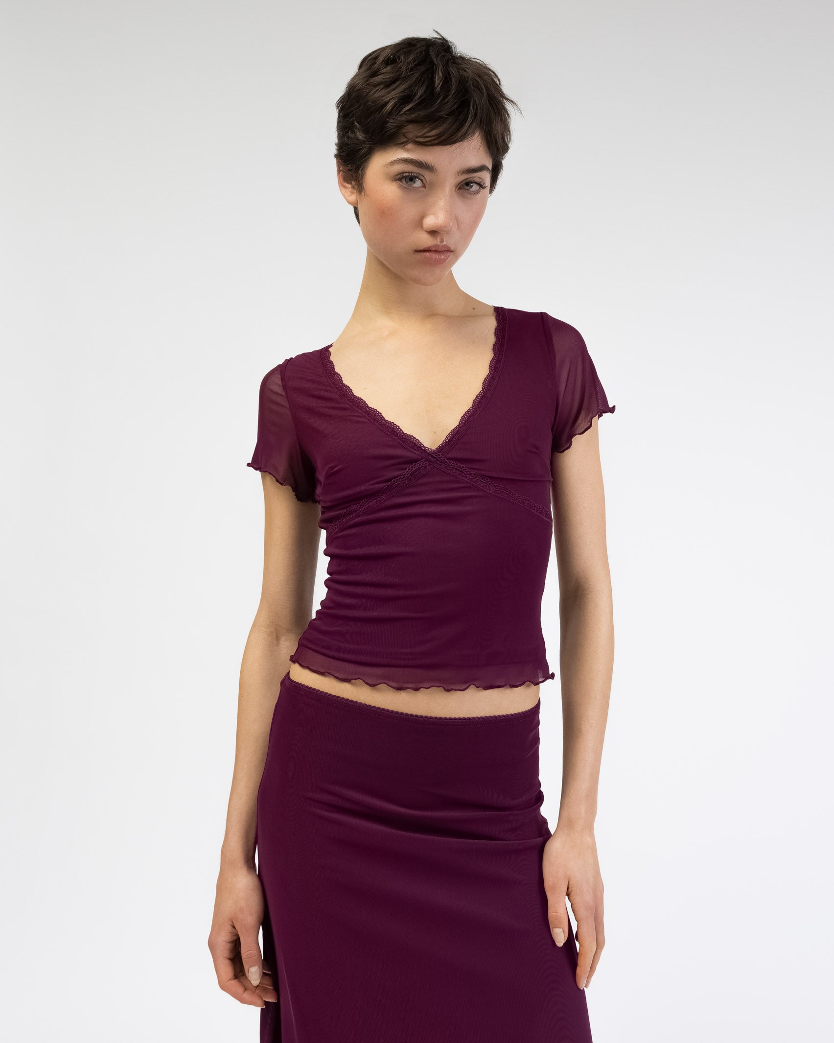 Mesh Shirt mit Spitzendetails