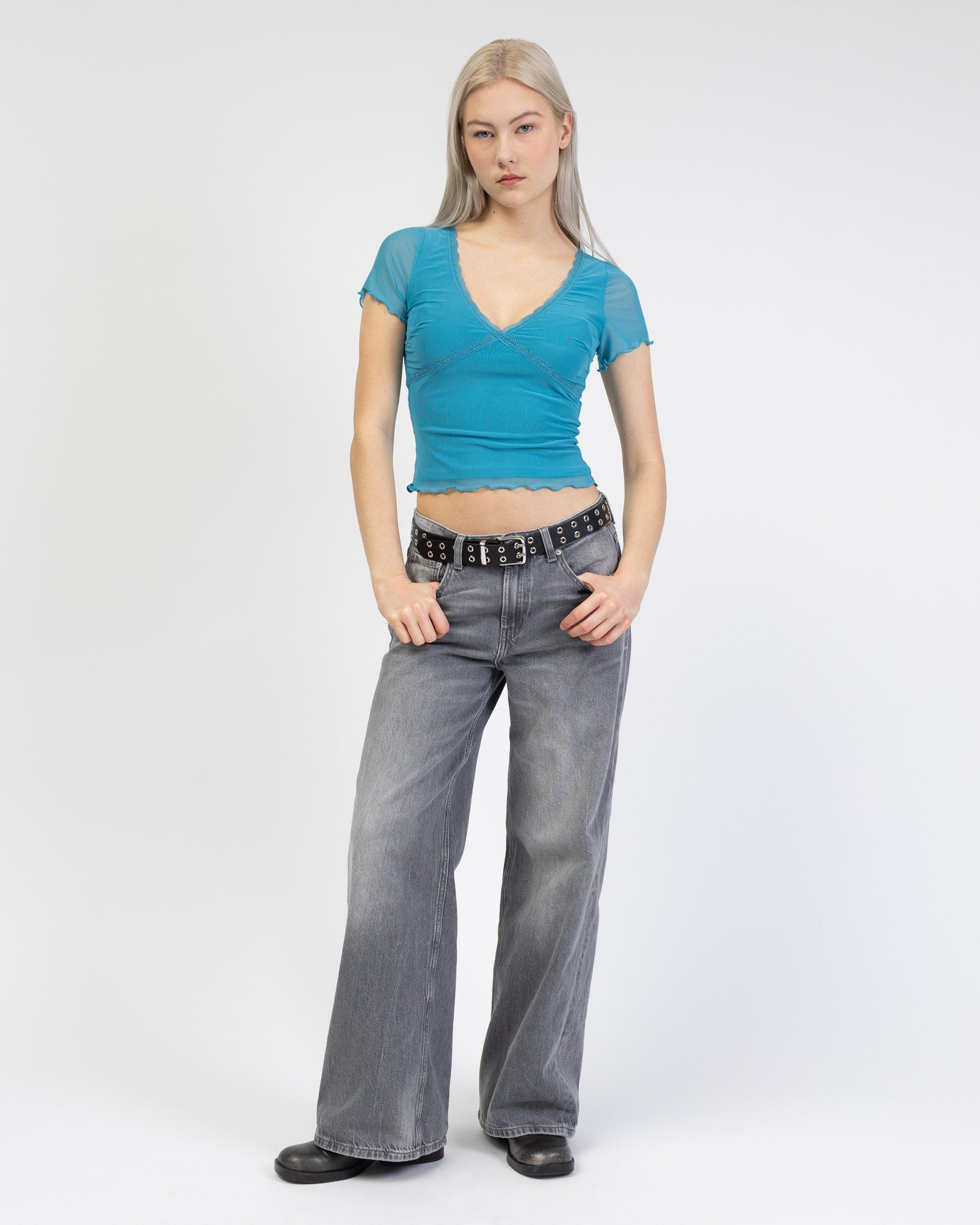 Mesh Shirt mit Spitzendetails