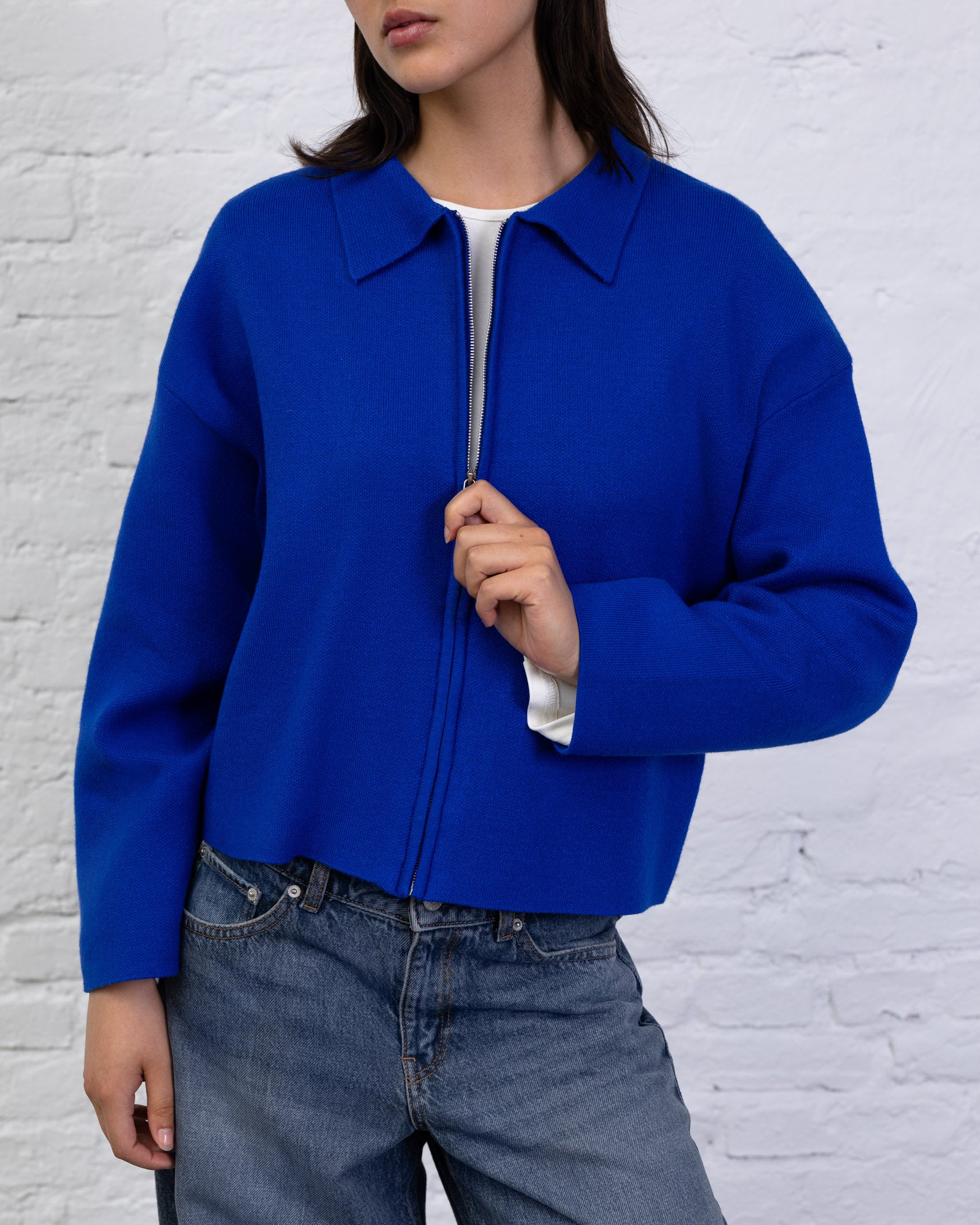 Kastige Strickjacke mit Reißverschluss