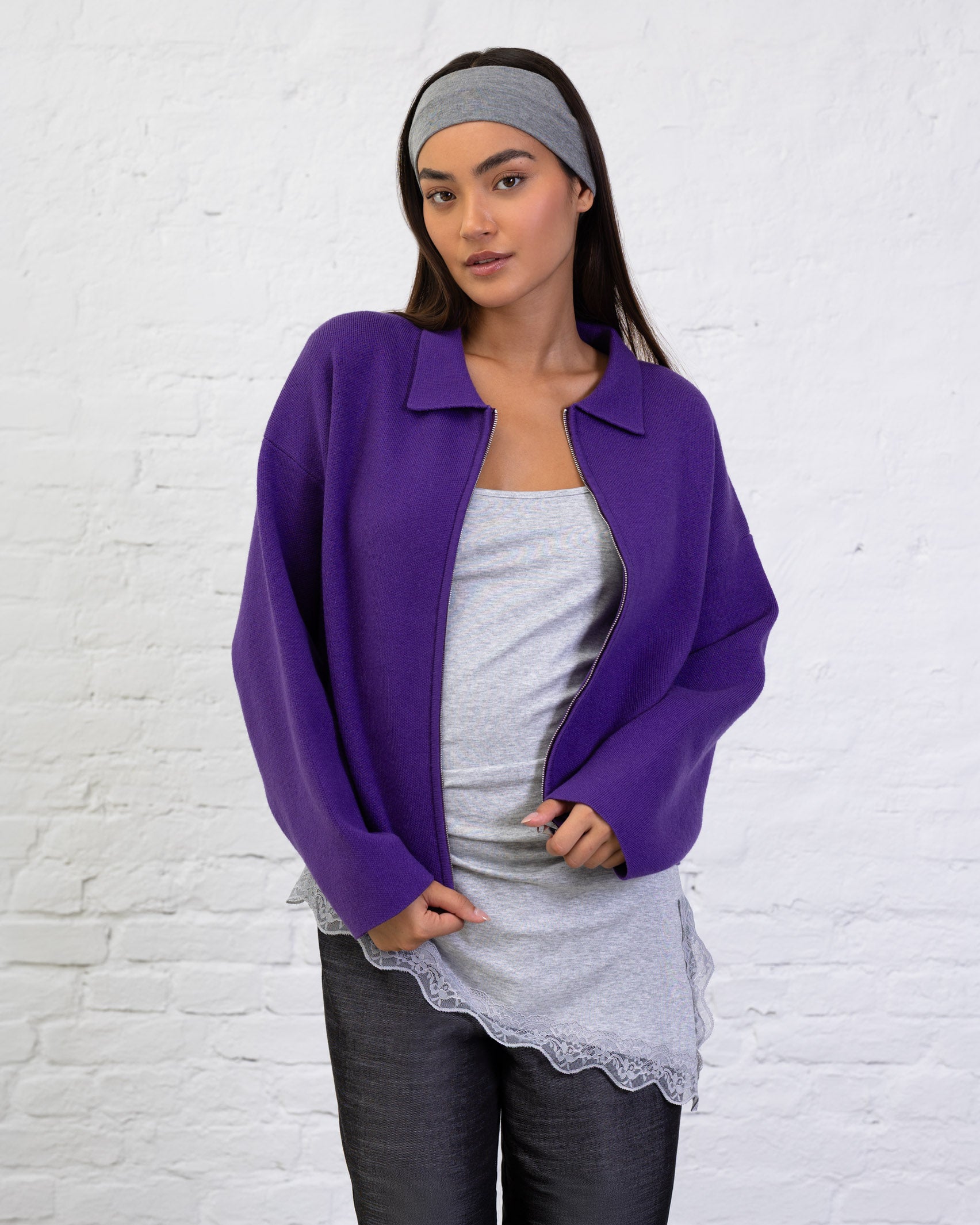Kastige Strickjacke mit Reißverschluss