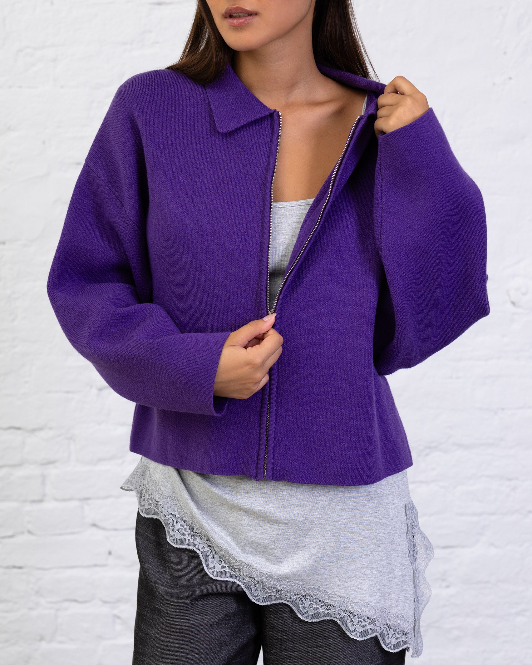Kastige Strickjacke mit Reißverschluss