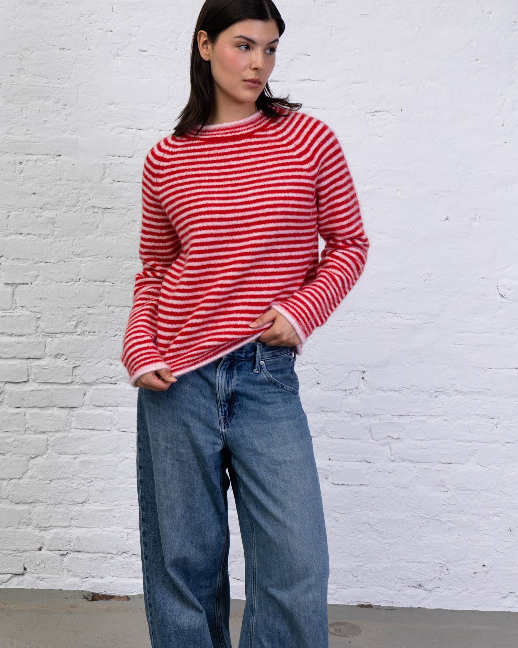 Flauschiger Pullover mit Streifen