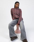 Gestreifte Strickjacke mit Stehkragen