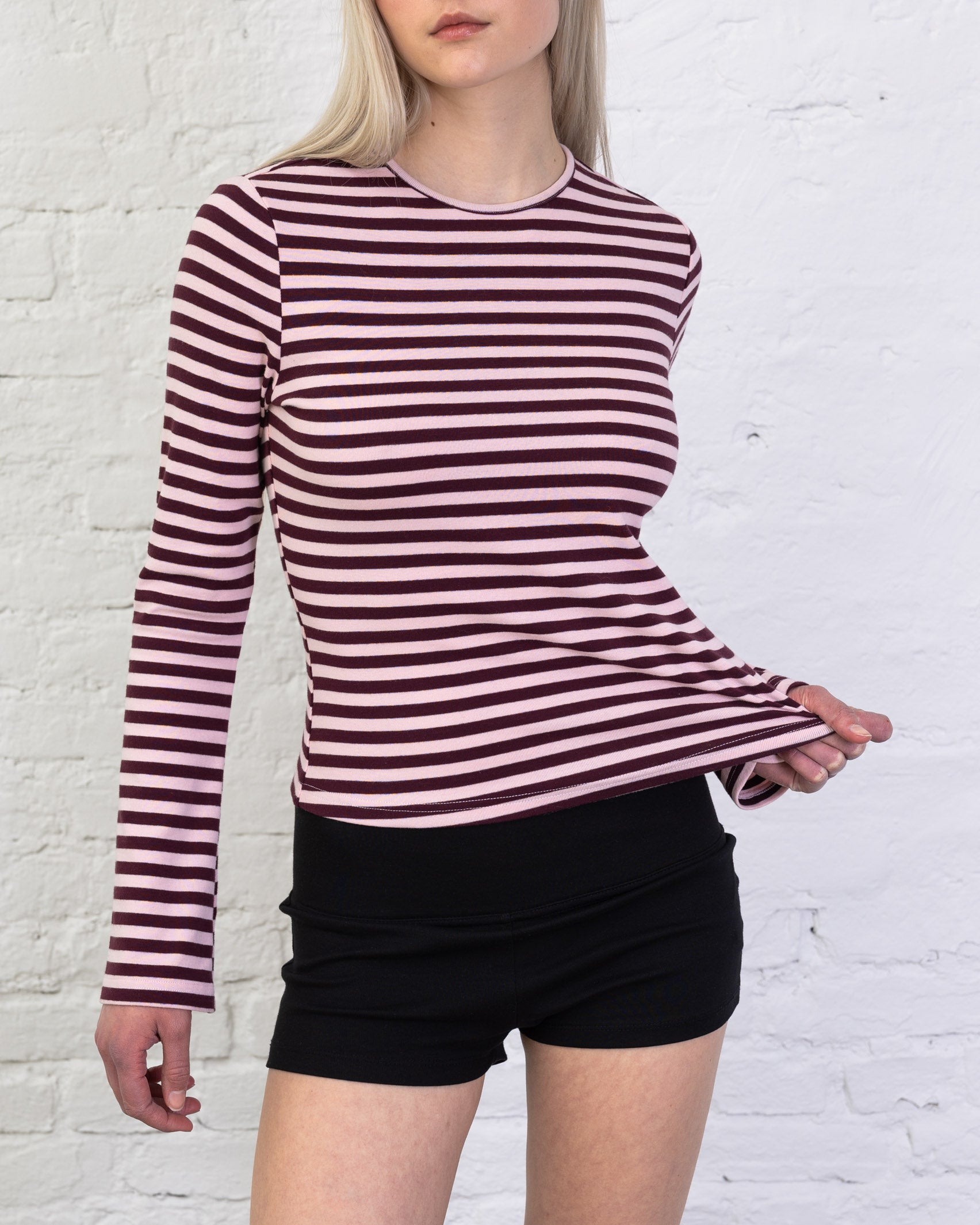Gestreiftes Langarmshirt mit Trompetenärmeln