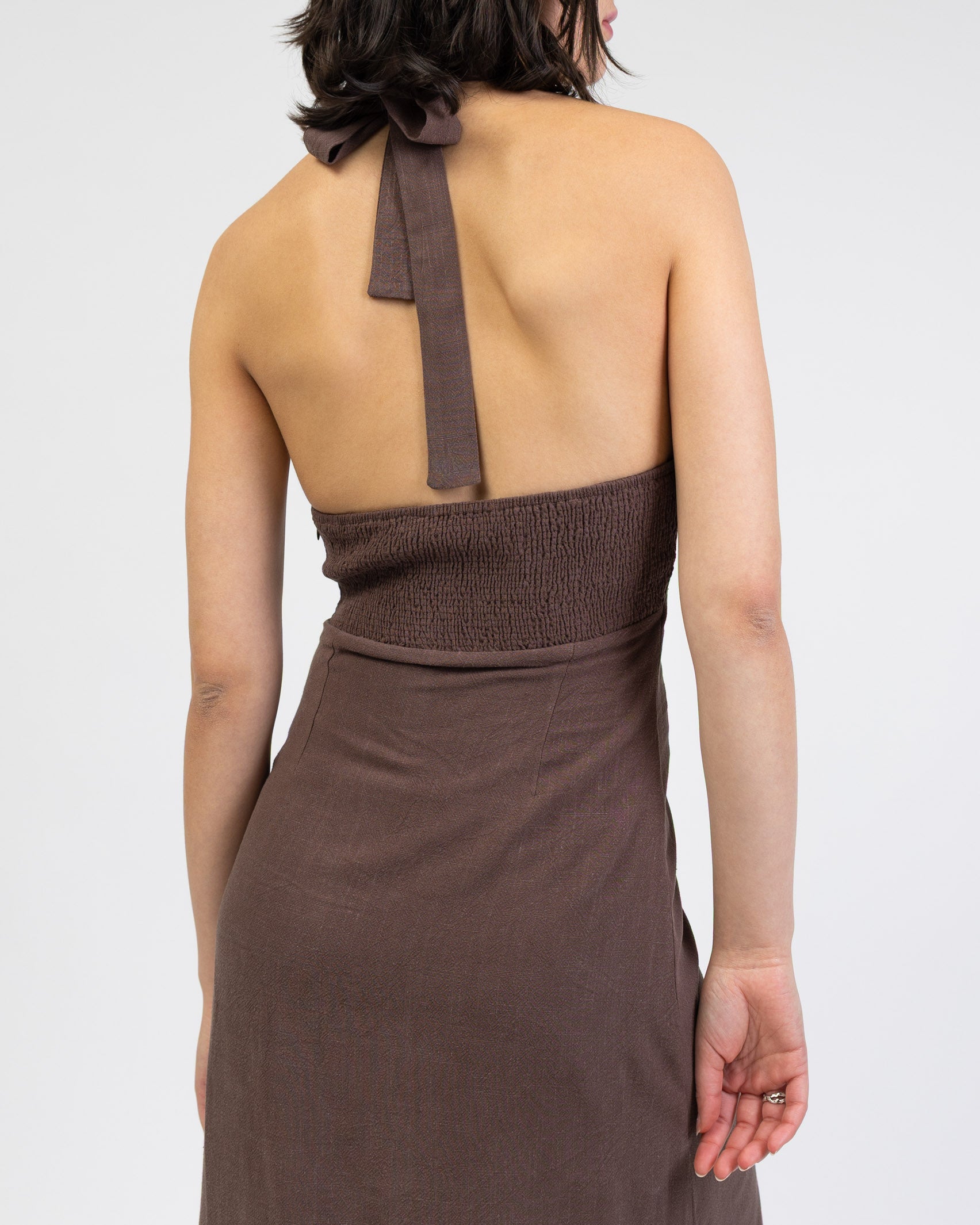 Neckholder Maxikleid aus Leinen-Mix