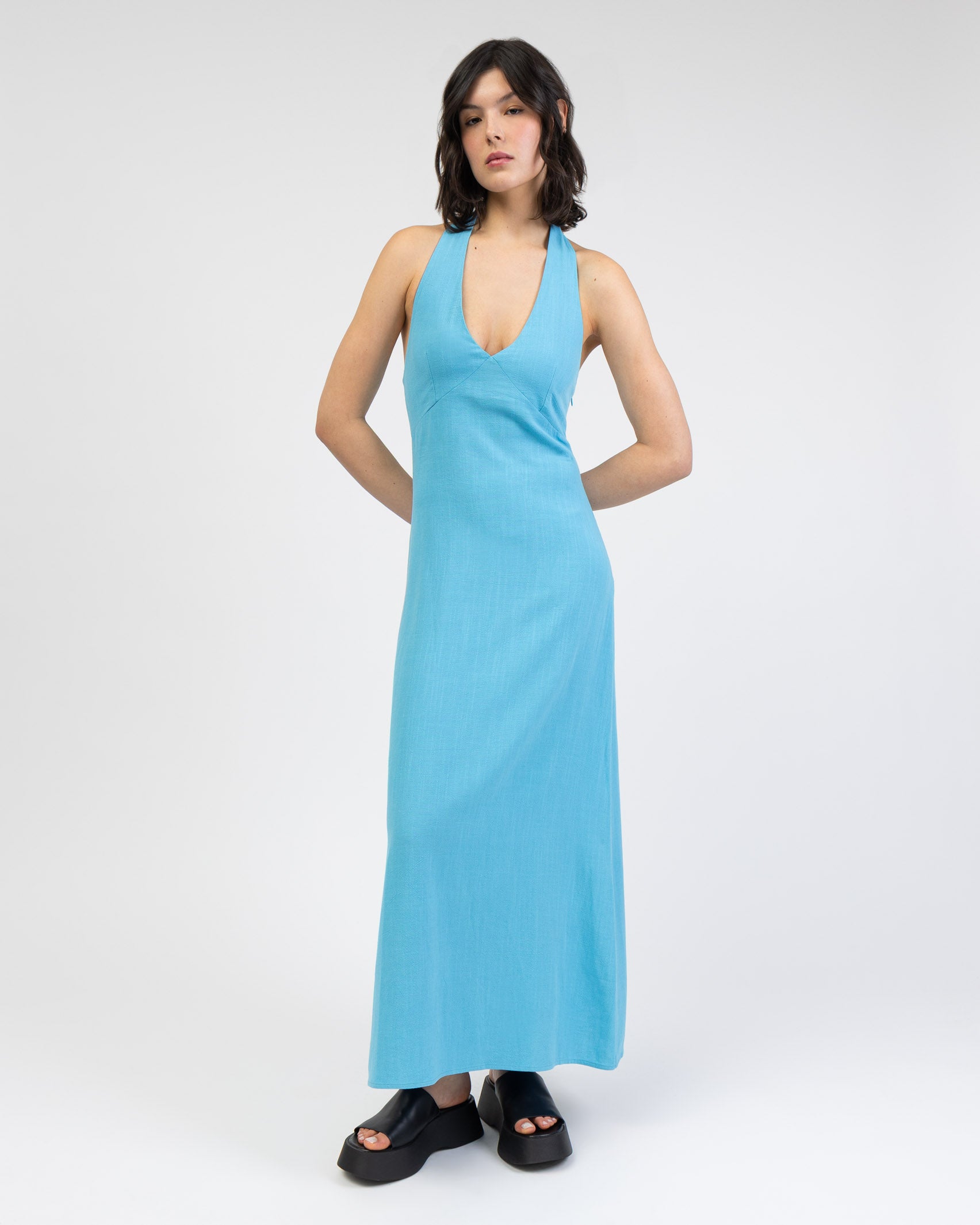 Neckholder Maxikleid aus Leinen-Mix