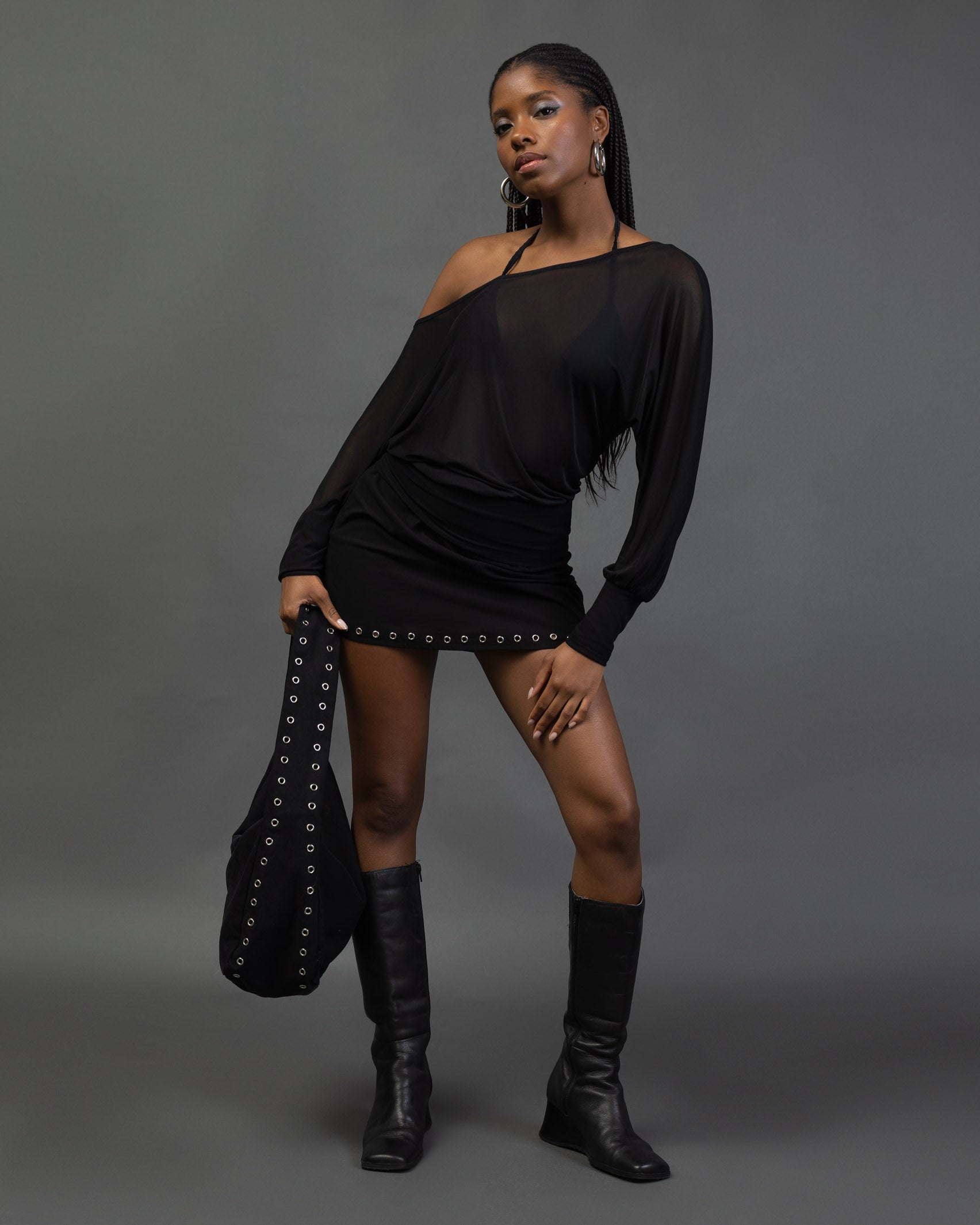 Offshoulder Langarmshirt aus Mesh