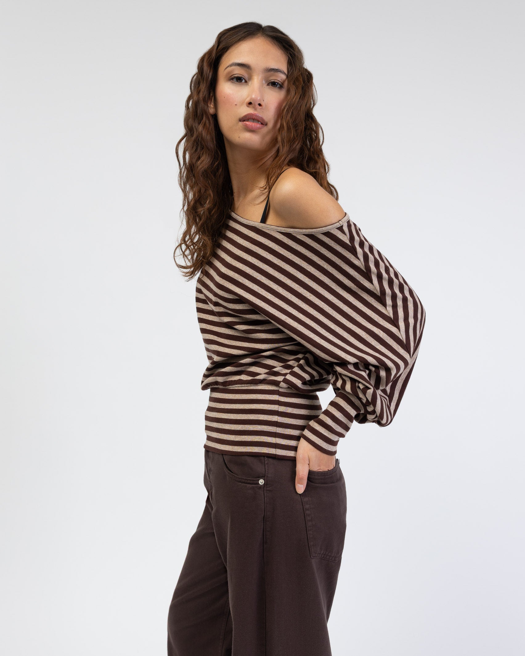 Offshoulder Langarmshirt mit Streifen