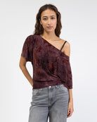 Off-Shoulder Shirt mit Blumenprint aus Samt