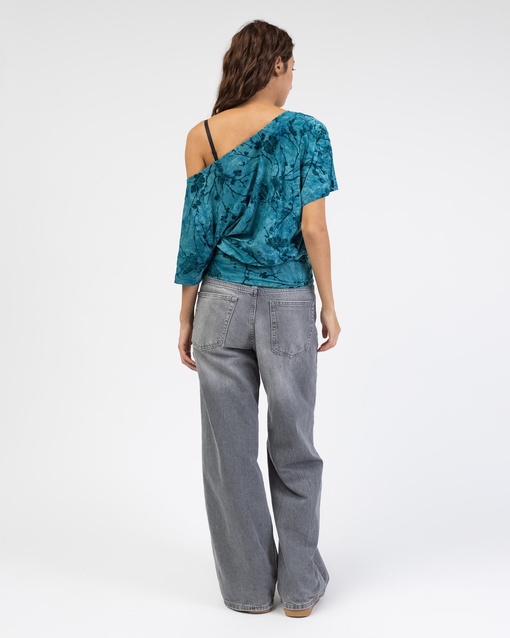 Off-Shoulder Shirt mit Blumenprint aus Samt