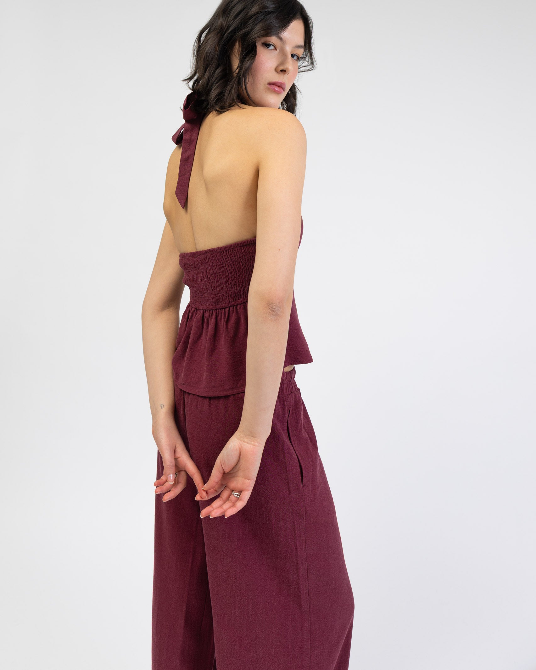 Neckholdertop aus Leinen-Mix