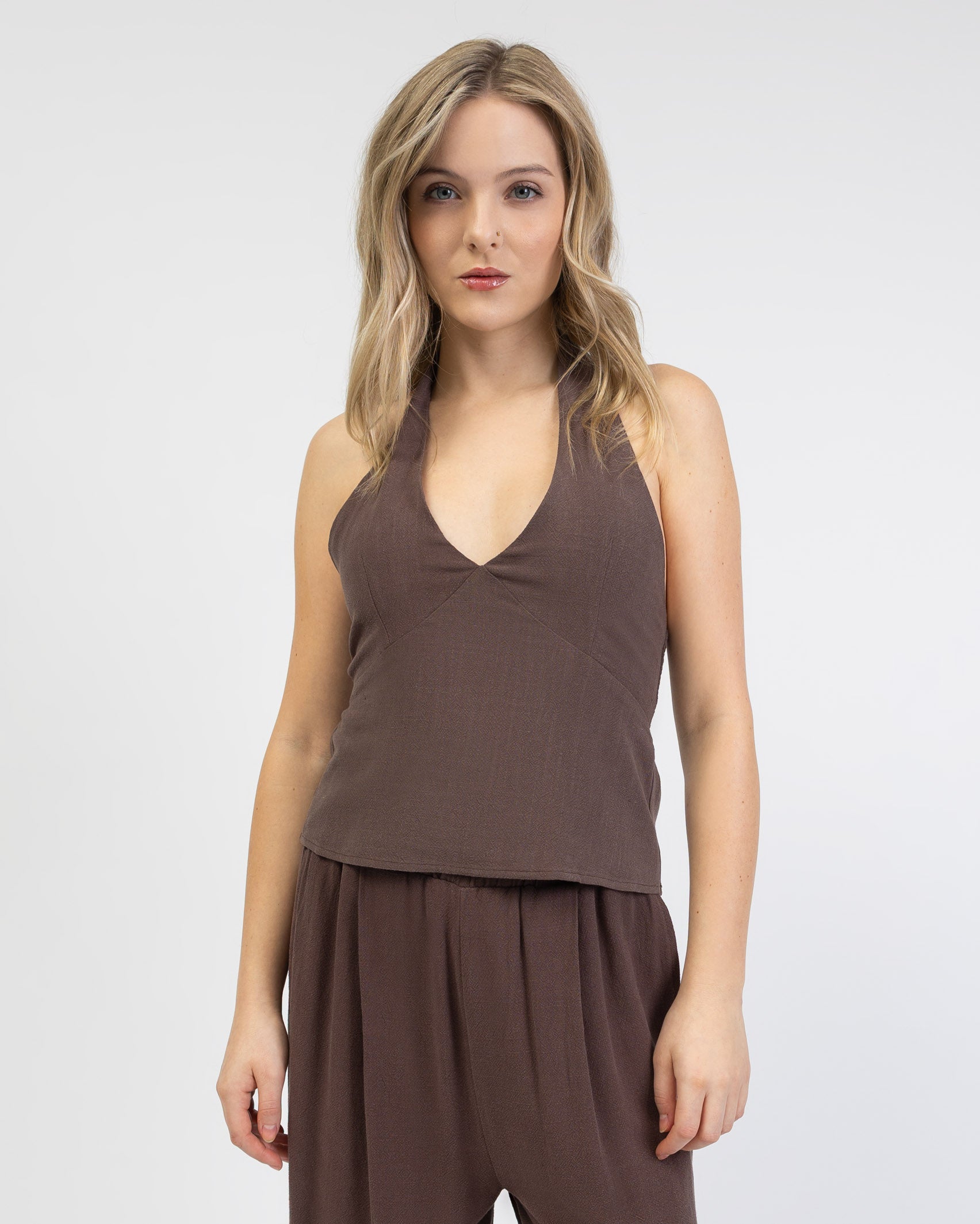 Neckholdertop aus Leinen-Mix