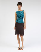 Boatneck Top mit Blumenprint aus Samt
