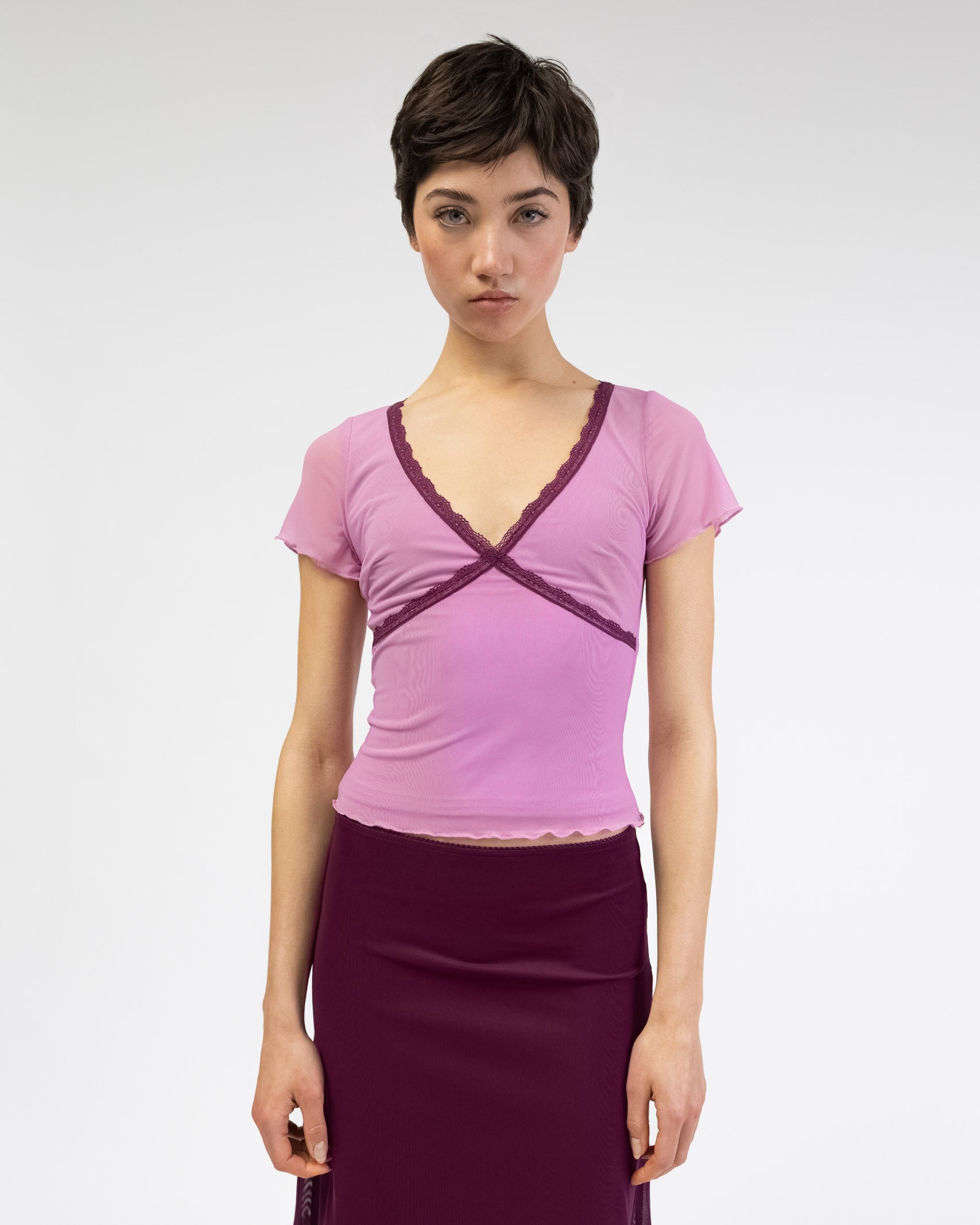 Duo Mesh Shirt mit Spitzendetails