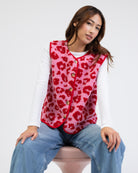 Teddyweste mit pink-rotem Leoprint