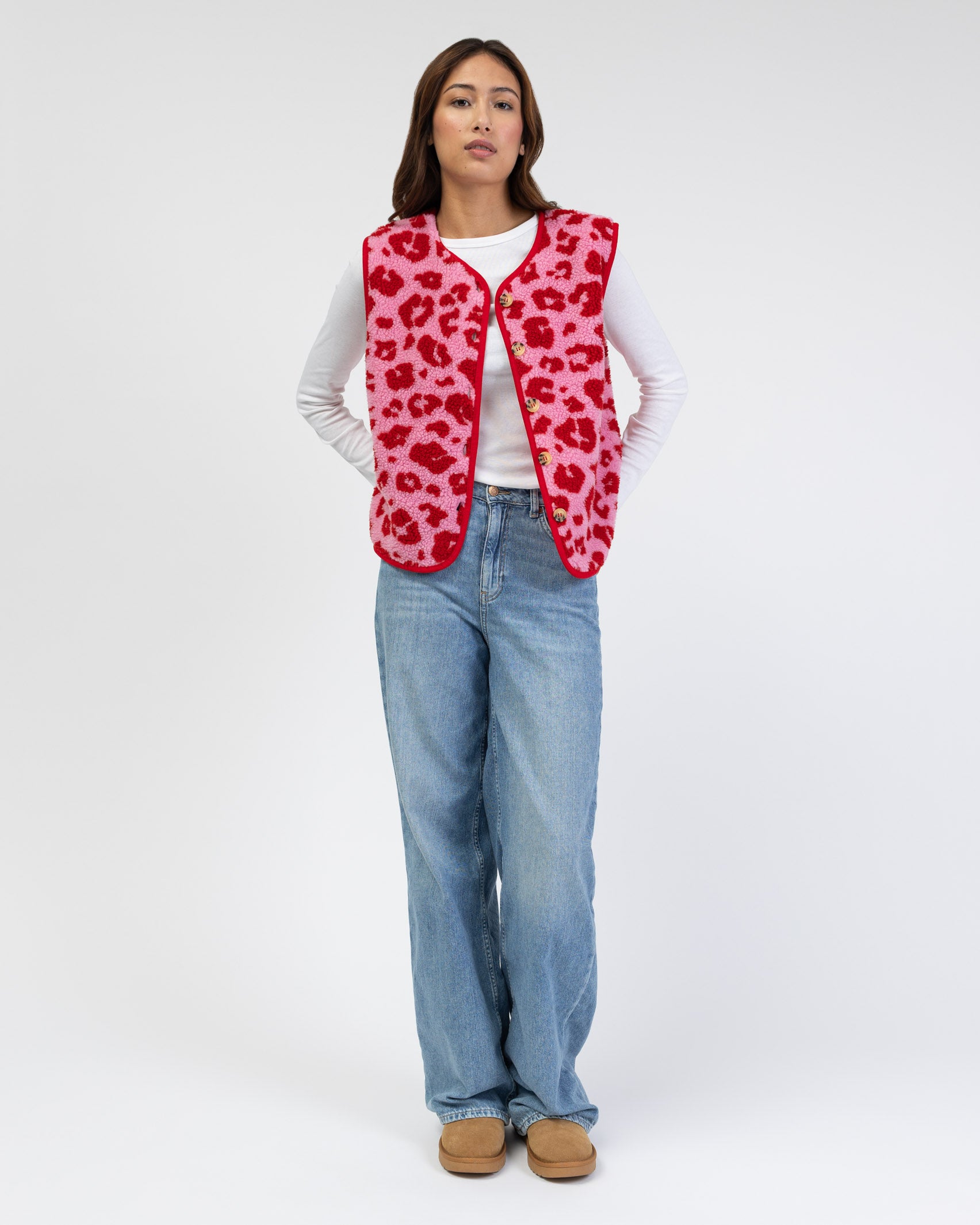 Teddyweste mit pink-rotem Leoprint