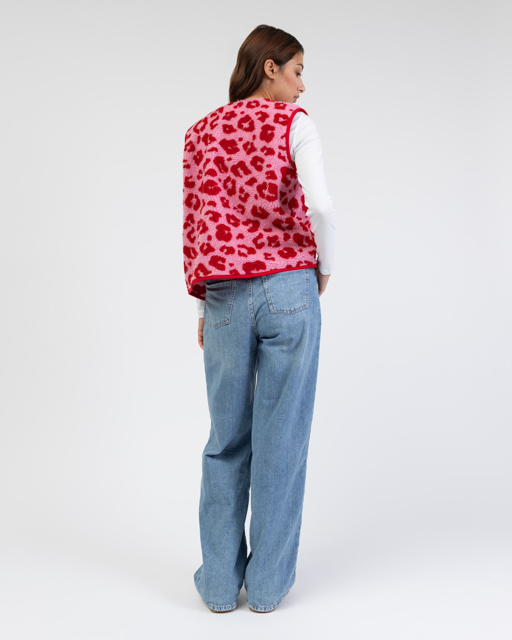 Teddyweste mit pink-rotem Leoprint