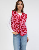 Teddyweste mit pink-rotem Leoprint