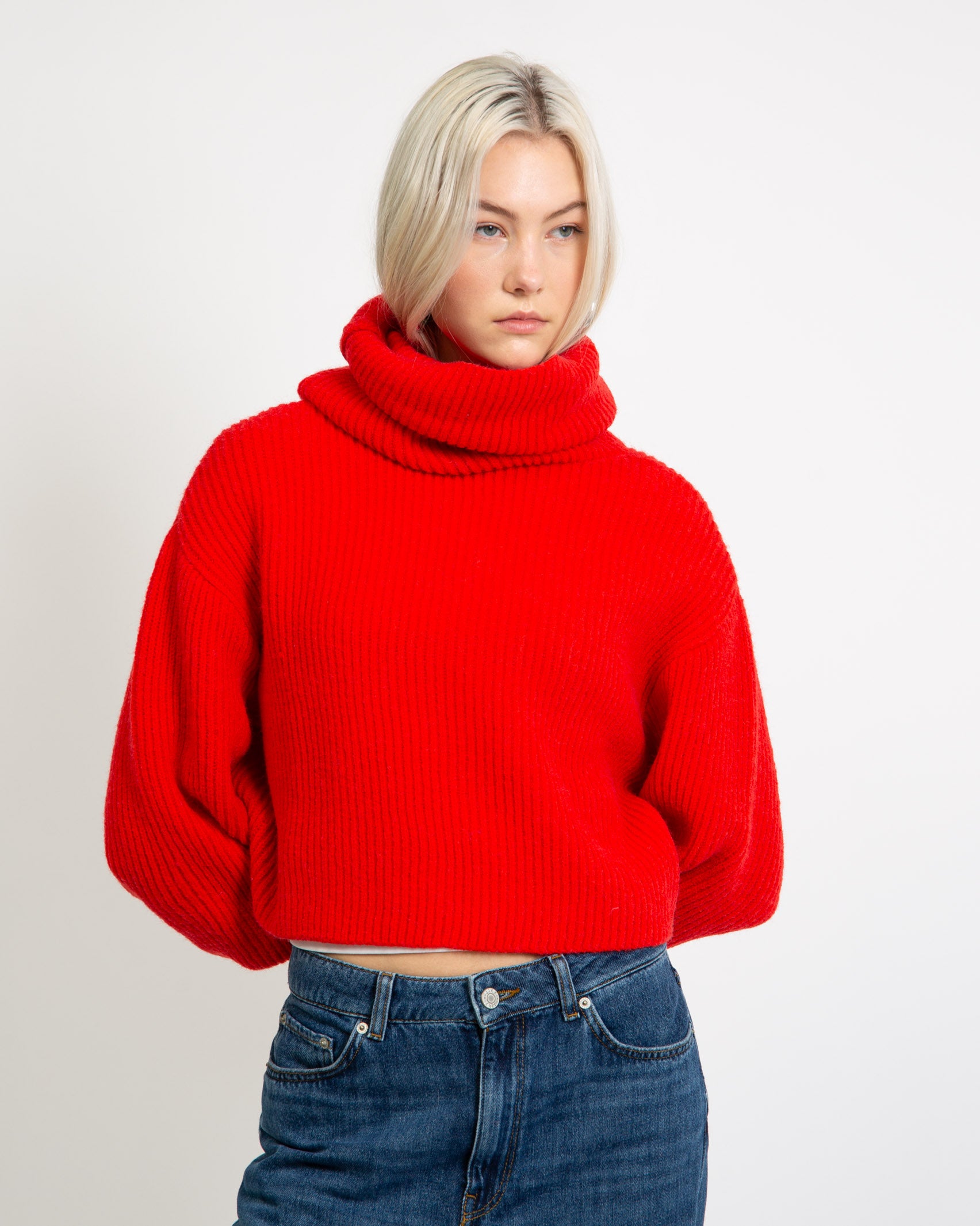 cropped turtleneck sweater S RED