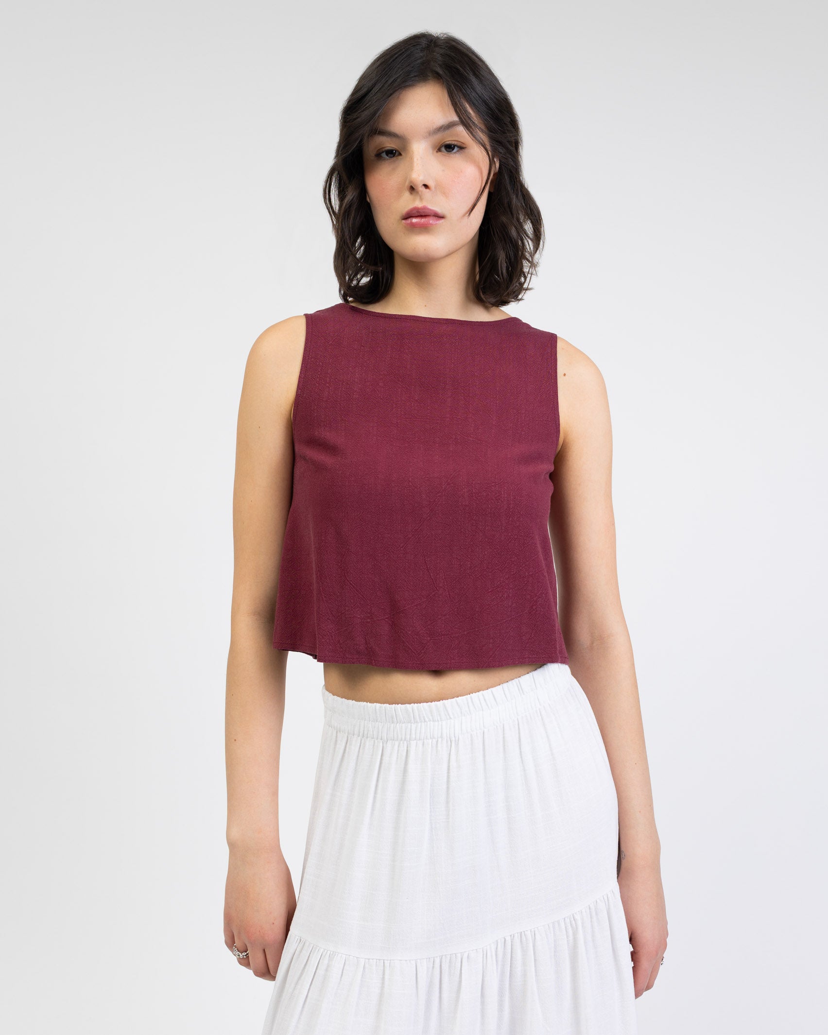 Rückenfreies Top aus Leinen-Mix