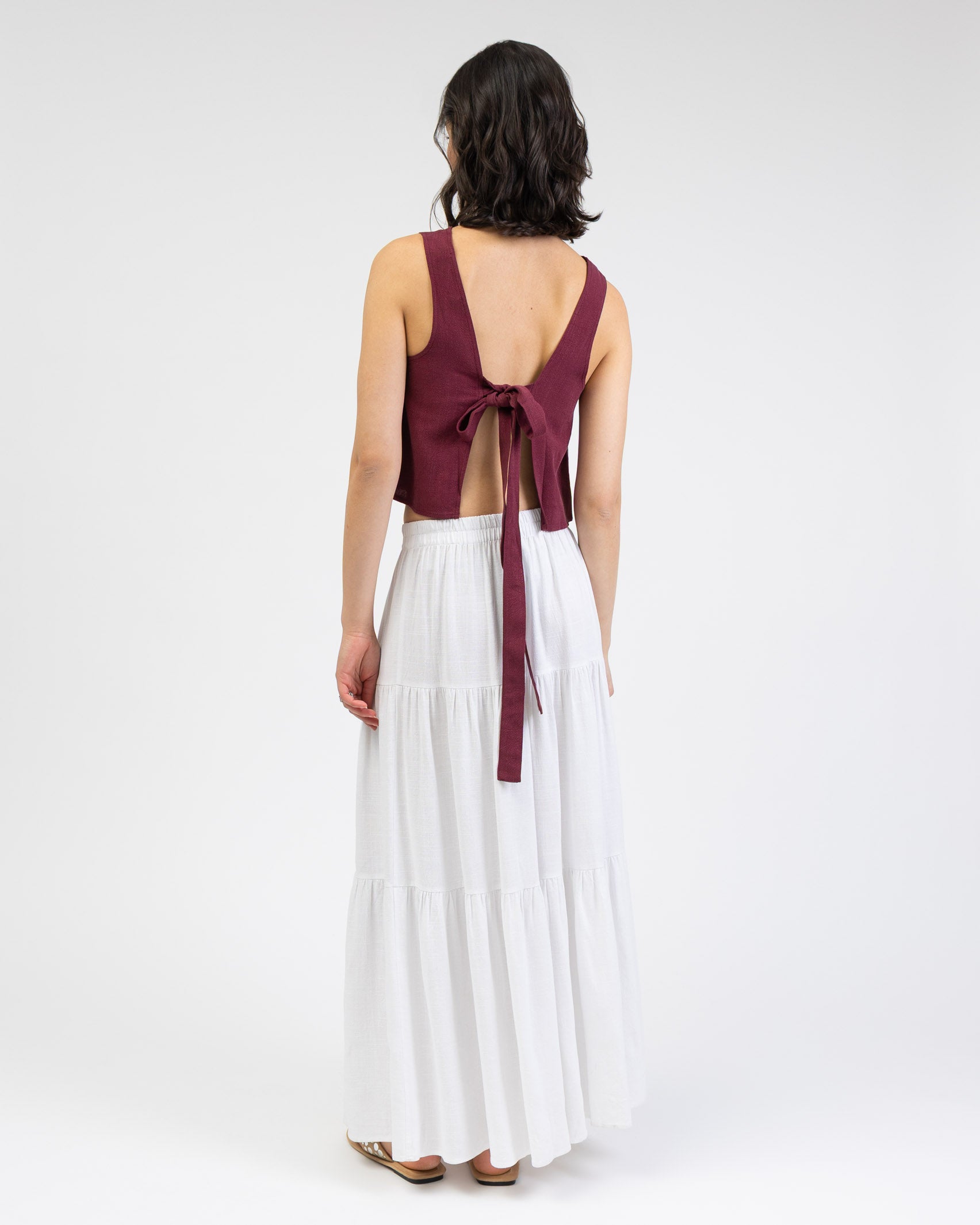 Gestufter Maxirock aus Leinen-Mix