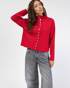 Gestreifte Strickjacke mit Stehkragen