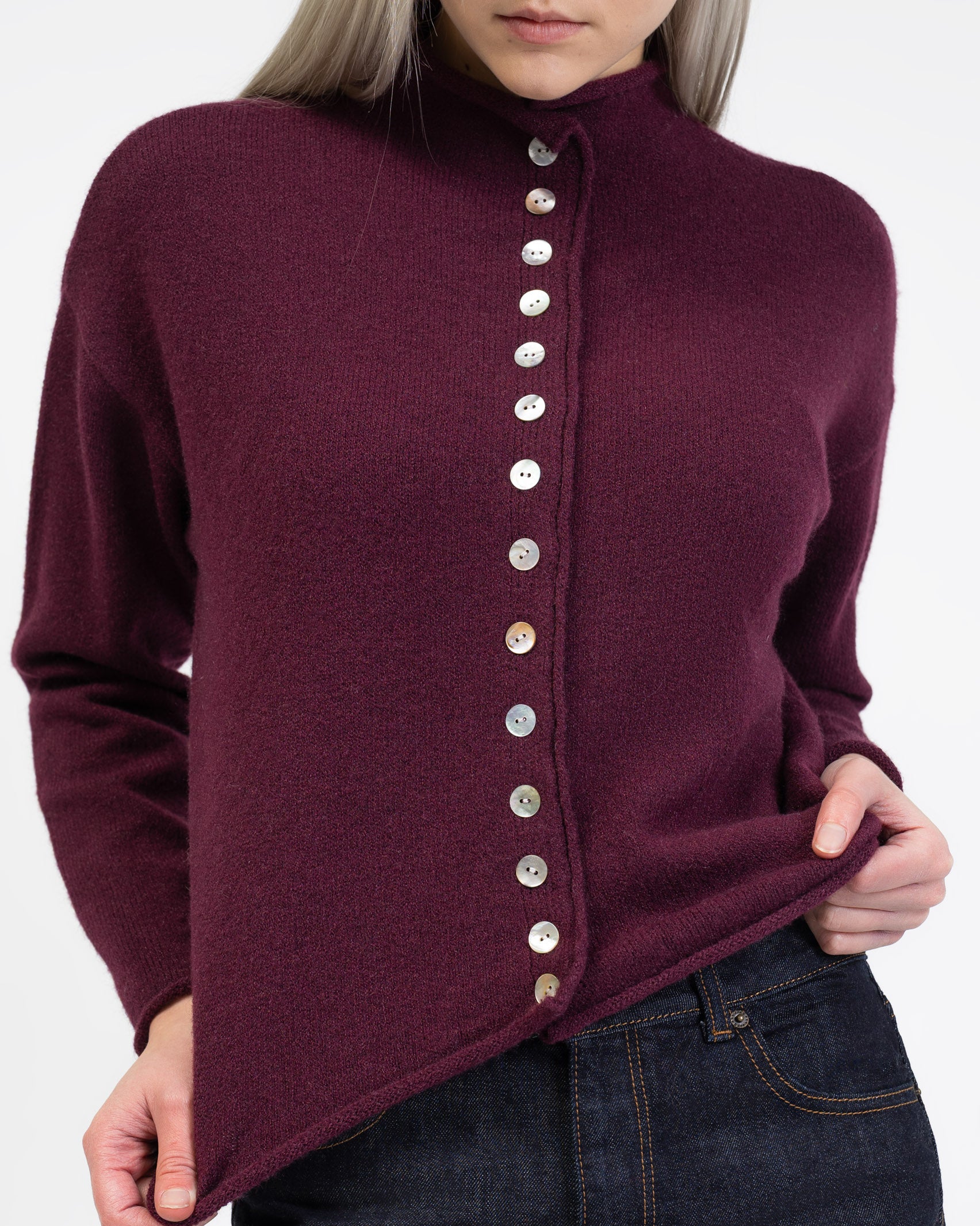 Strickjacke mit Stehkragen