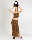 Maxi Rock mit Leoprint und Schleifendetail