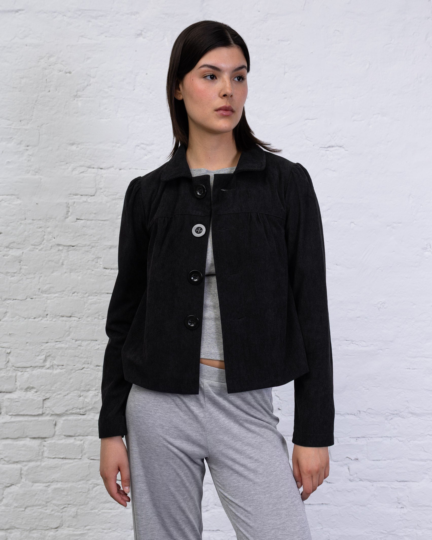 Cord-Blazer mit großen Knöpfen
