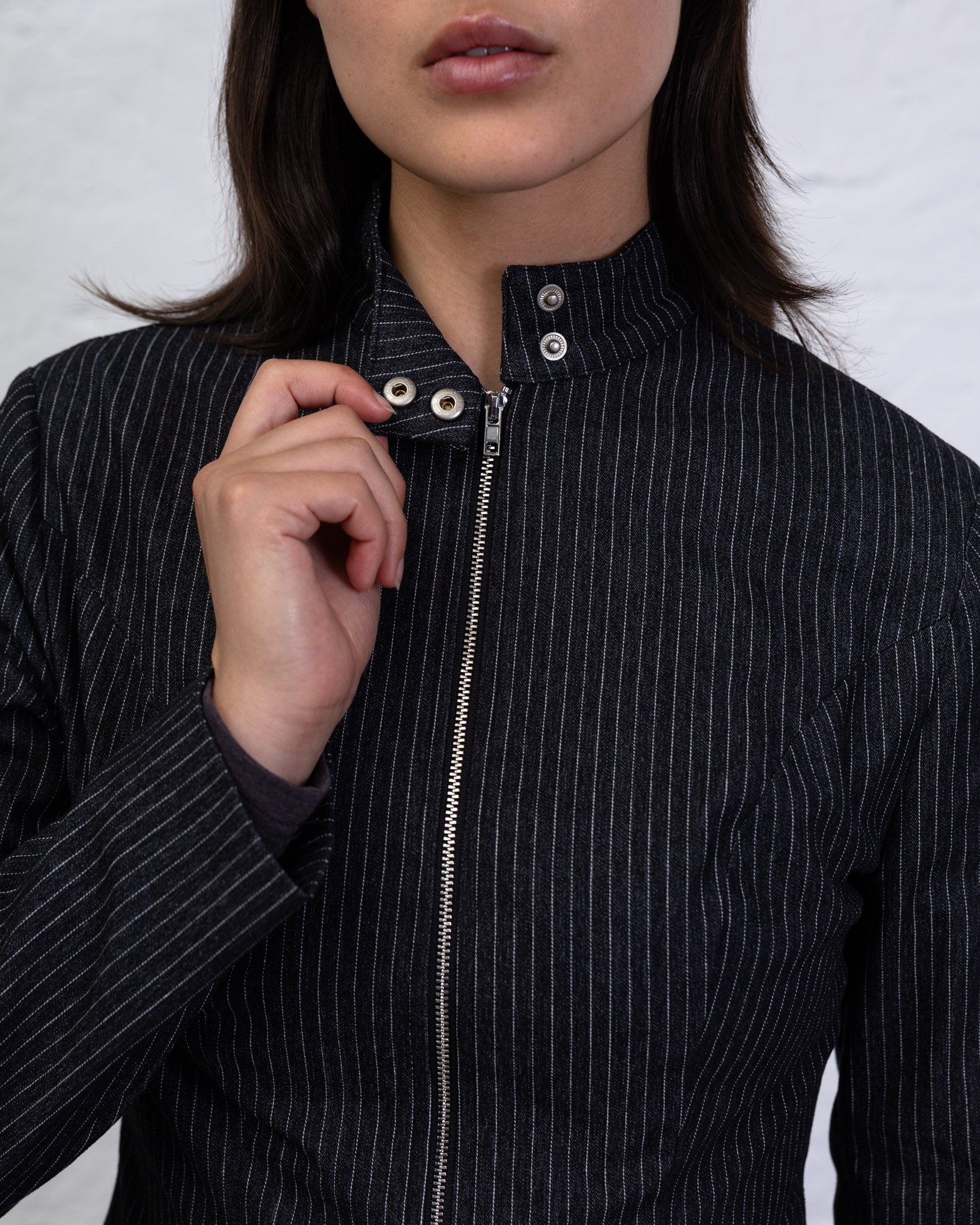 Nadelstreifen Jacke mit Stehkragen