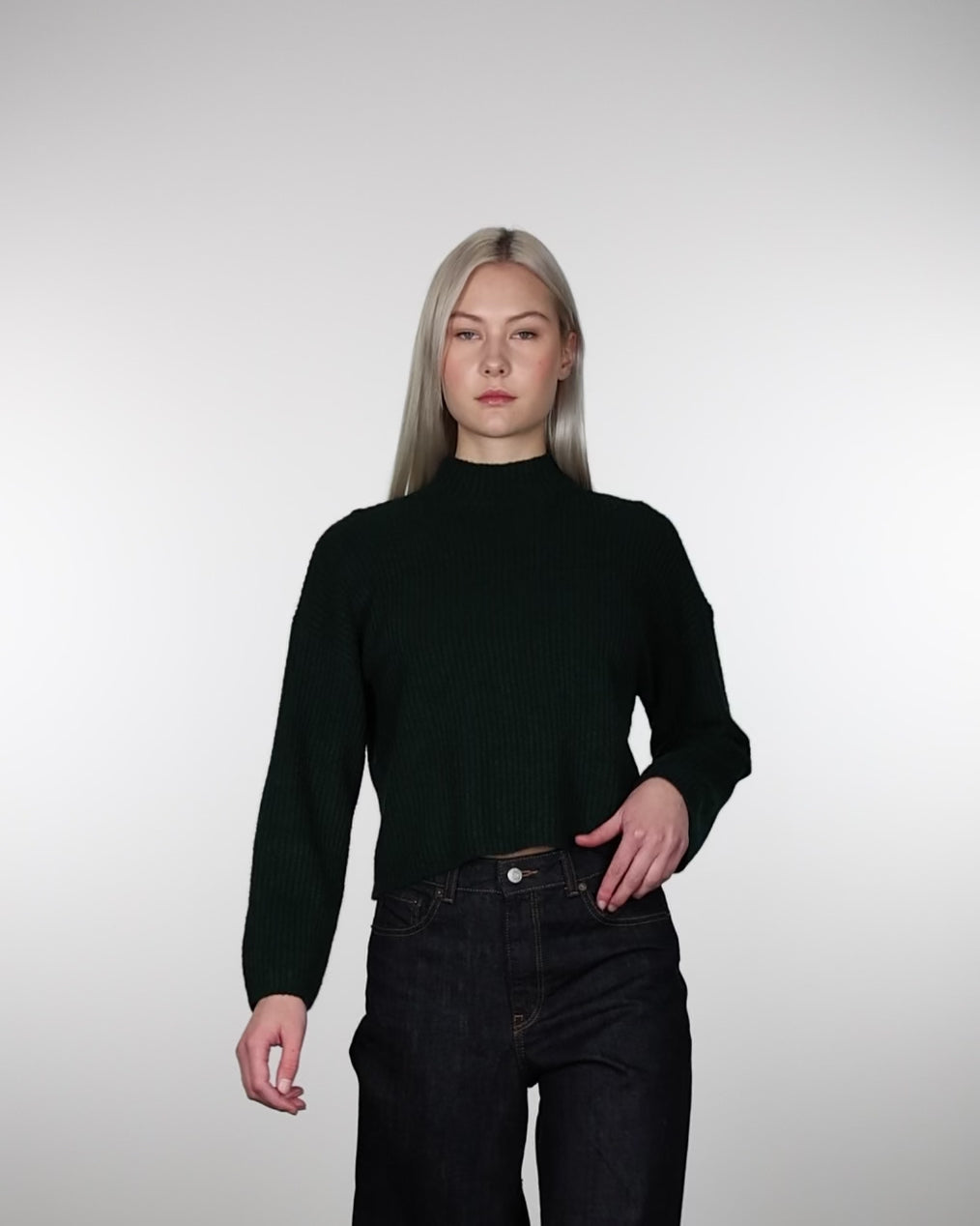 Gerippter Pullover mit Stehkragen 