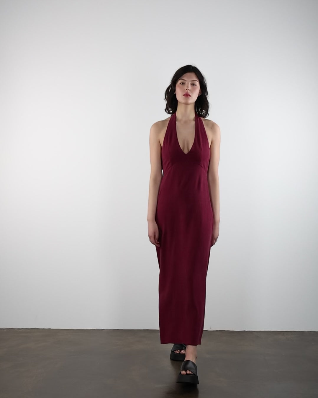 Neckholder Maxikleid aus Leinen-Mix