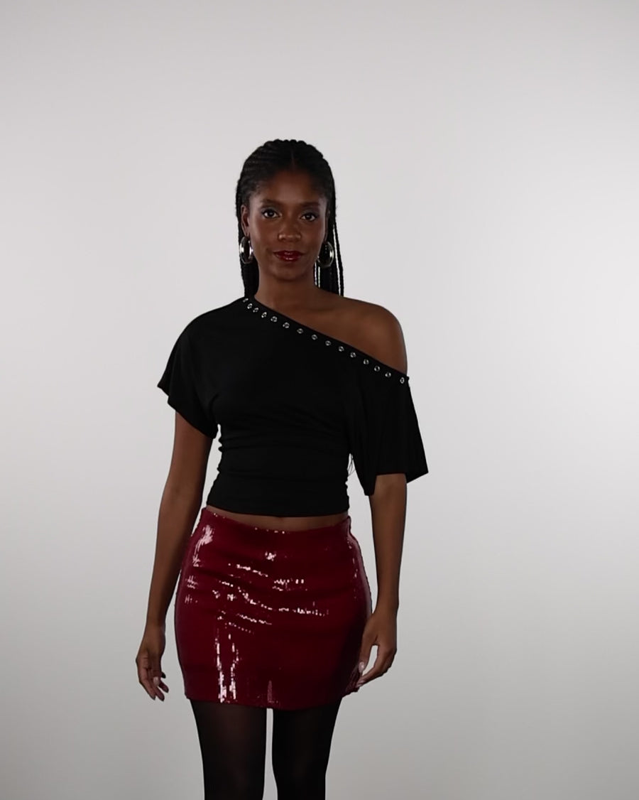 Offshoulder Shirt mit Ösen