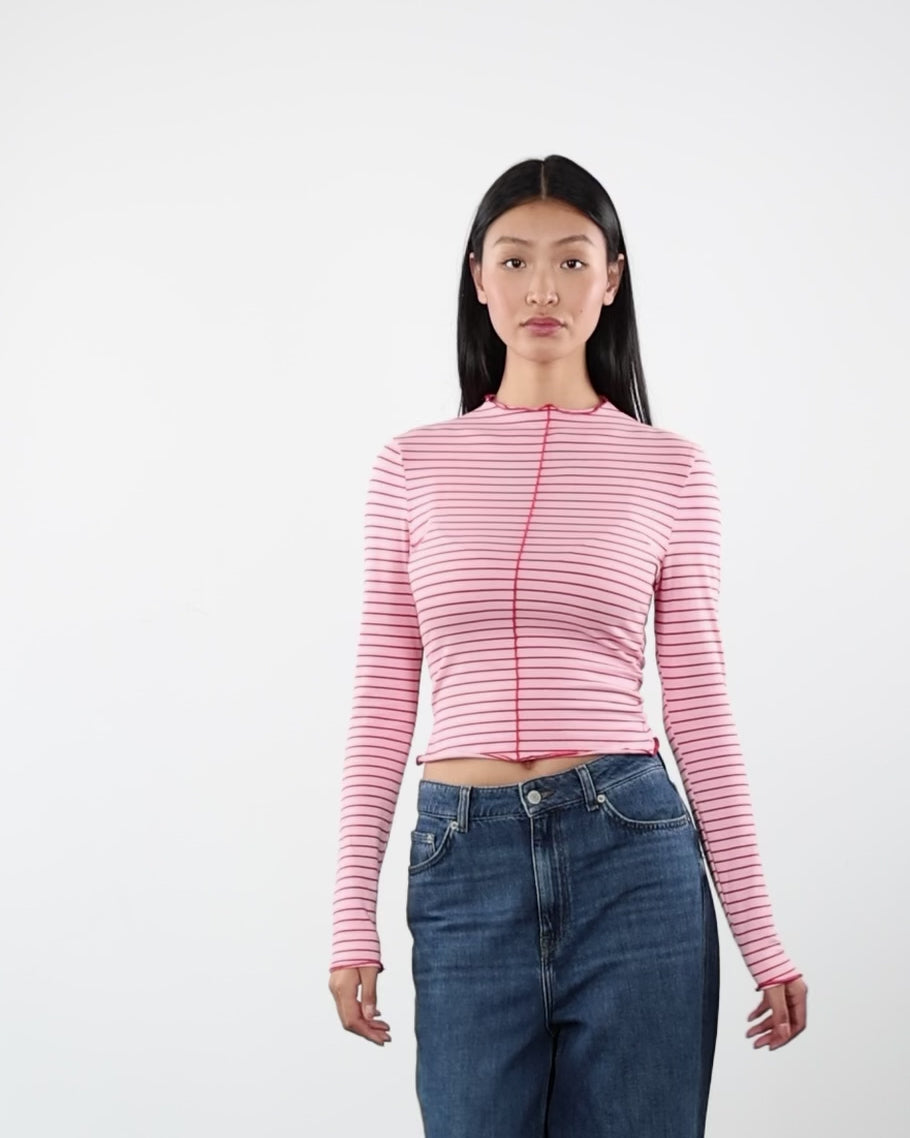 Langarmshirt mit Nahtdetails und Streifen in Bewegung